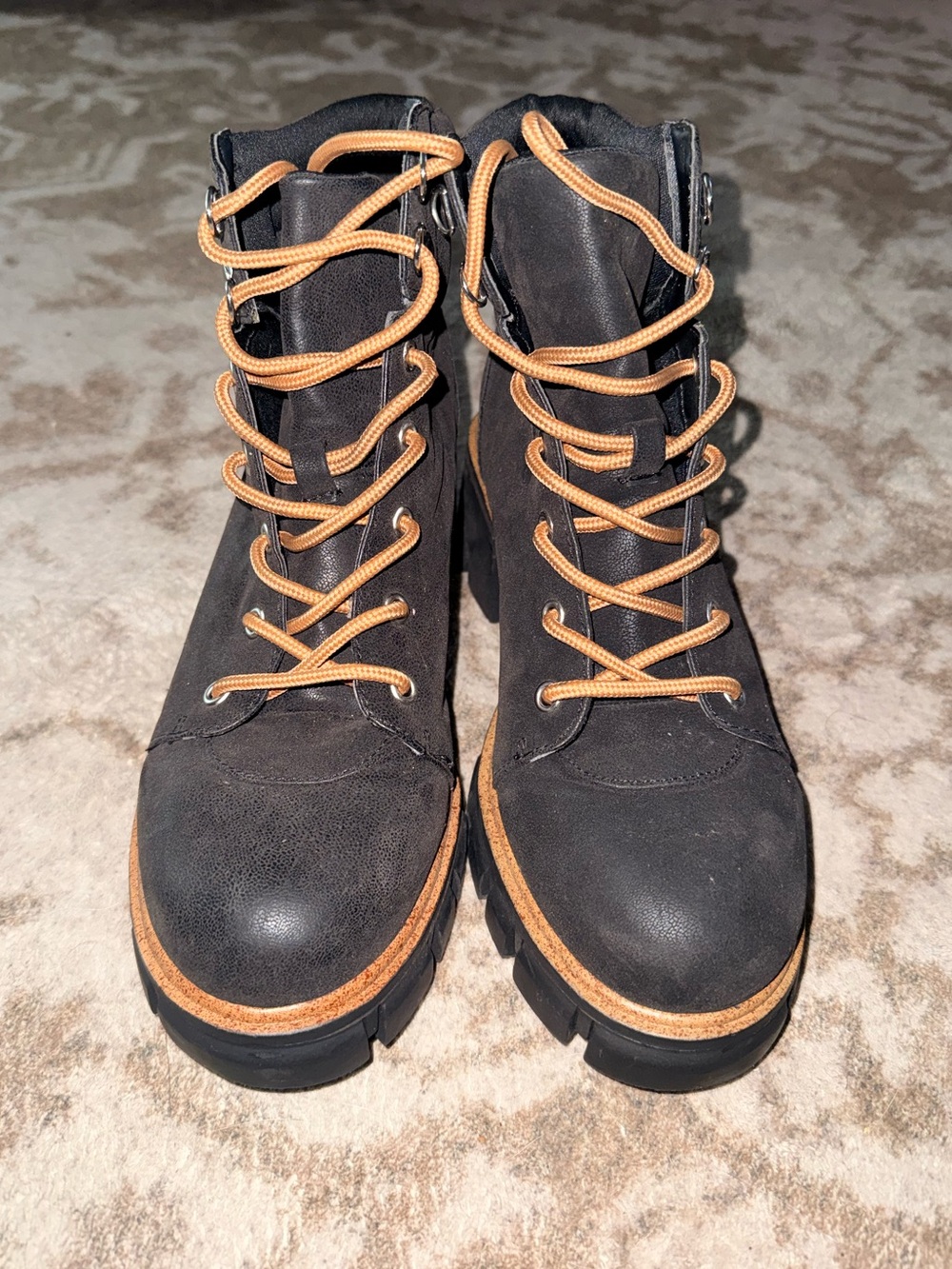 MIA Women’s Black Lace-Up Lug Boots with Tan Accent